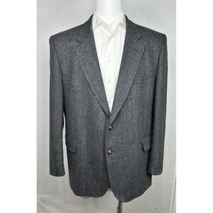 Boston Traders Sport Coat Blazer Gray Striped Herringbone Wool‎ Tweed Mens 46R